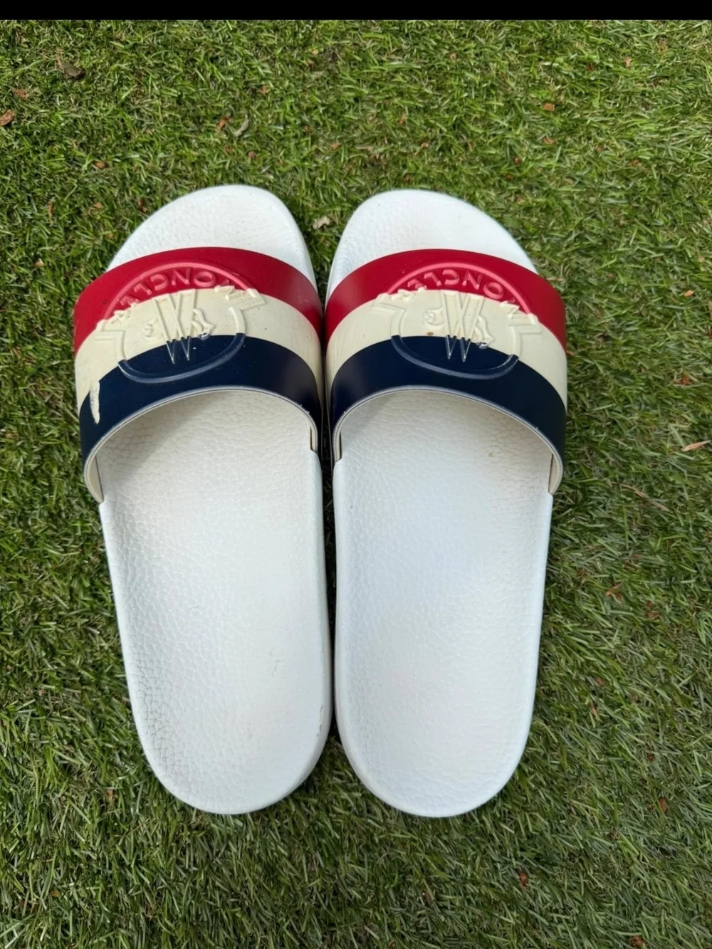 Moncler White Red Navy Slide Sandals